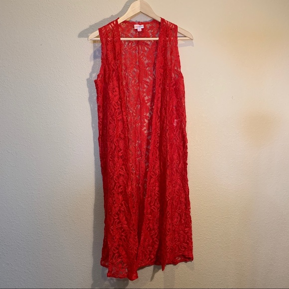 LulaRoe Red Lace Kimono - Picture 2 of 8
